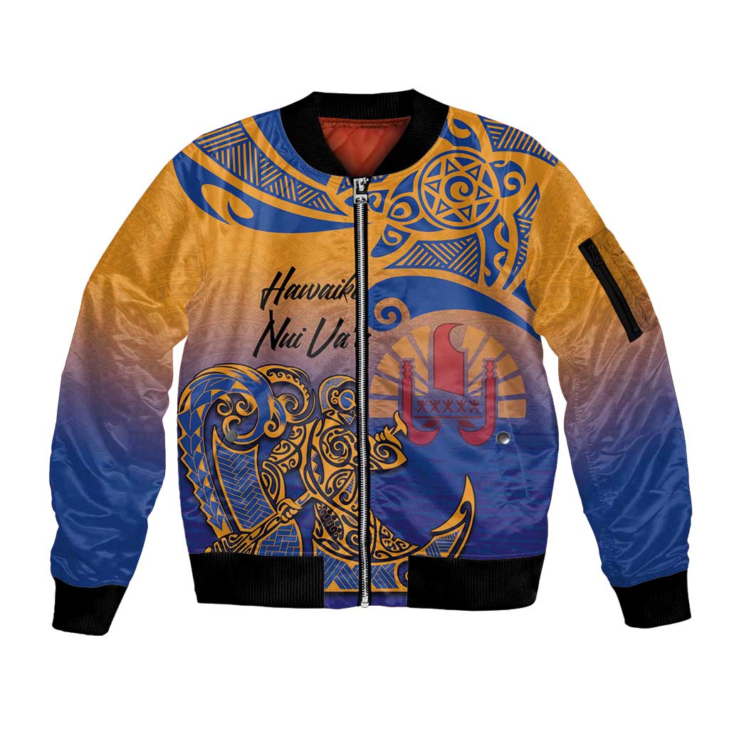 Hawaiki Nui Va'a Solo French Polynesia Sleeve Zip Bomber Jacket Sunset Color