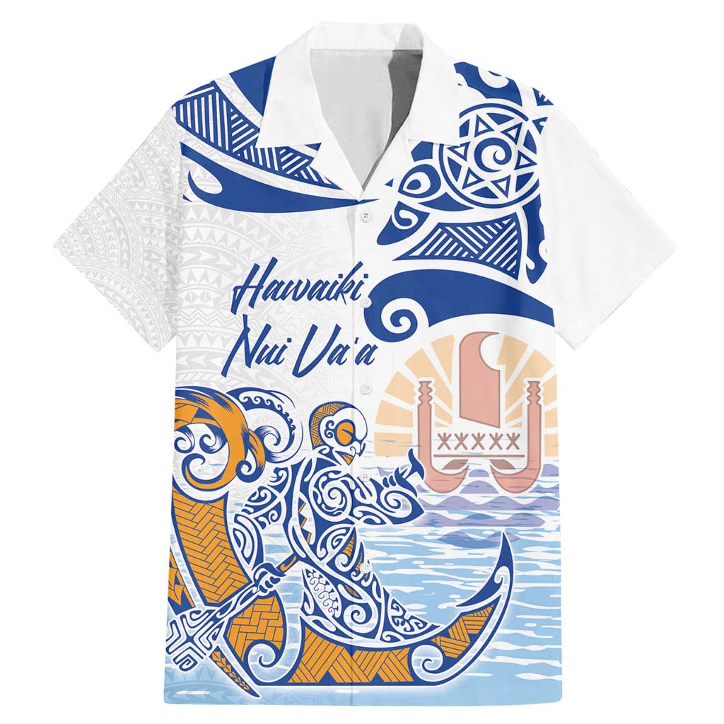 Hawaiki Nui Va'a Solo French Polynesia Family Matching Mermaid Dress and Hawaiian Shirt Blue Color LT03 Dad's Shirt - Short Sleeve Blue - Polynesian Pride