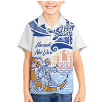 Hawaiki Nui Va'a Solo French Polynesia Family Matching Mermaid Dress and Hawaiian Shirt Blue Color LT03 Son's Shirt Blue - Polynesian Pride