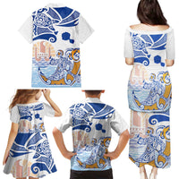 Hawaiki Nui Va'a Solo French Polynesia Family Matching Puletasi and Hawaiian Shirt Blue Color LT03 - Polynesian Pride