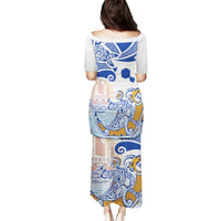 Hawaiki Nui Va'a Solo French Polynesia Family Matching Puletasi and Hawaiian Shirt Blue Color LT03 - Polynesian Pride