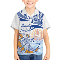 Hawaiki Nui Va'a Solo French Polynesia Family Matching Puletasi and Hawaiian Shirt Blue Color LT03 Son's Shirt Blue - Polynesian Pride