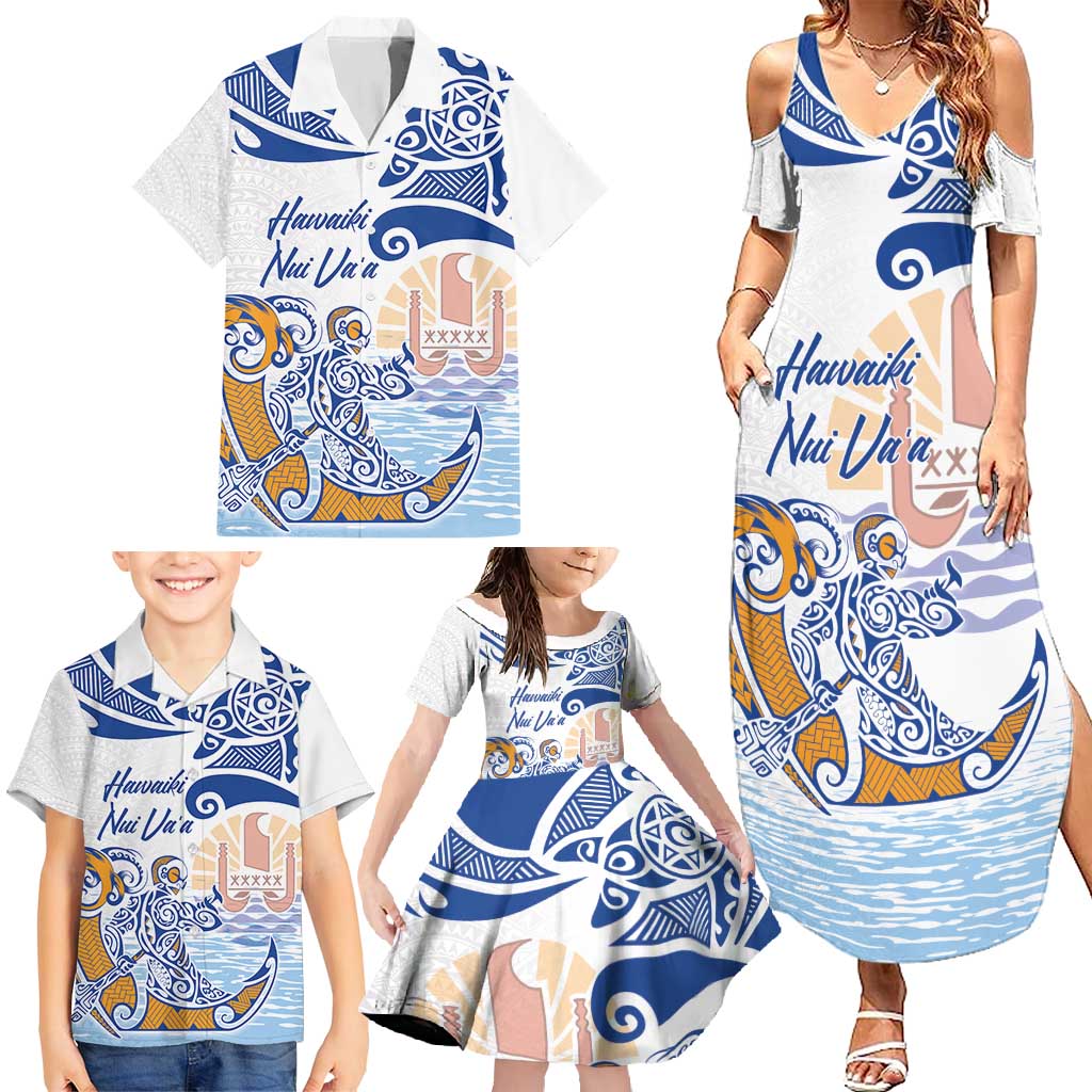 Hawaiki Nui Va'a Solo French Polynesia Family Matching Summer Maxi Dress and Hawaiian Shirt Blue Color LT03 - Polynesian Pride