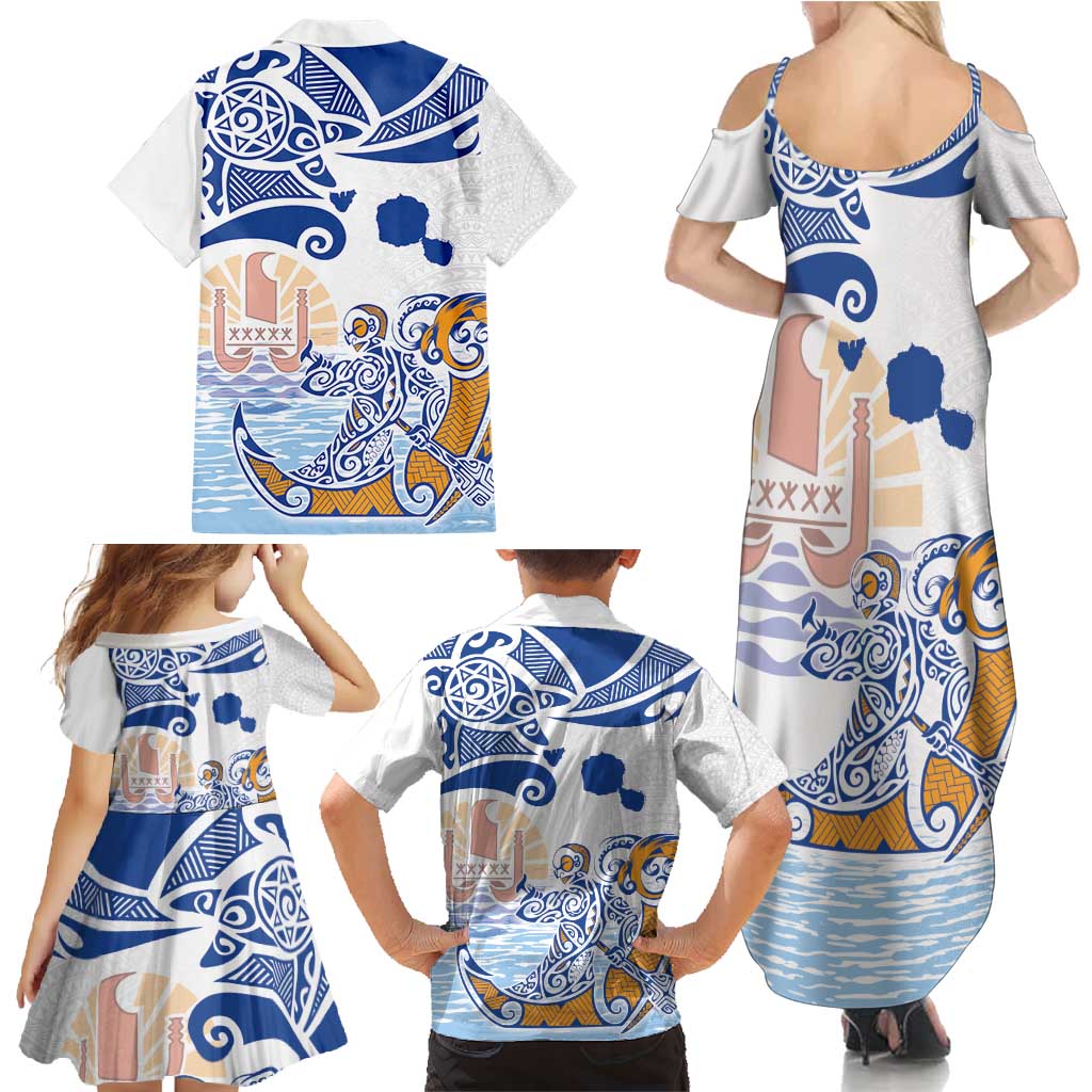 Hawaiki Nui Va'a Solo French Polynesia Family Matching Summer Maxi Dress and Hawaiian Shirt Blue Color LT03 - Polynesian Pride