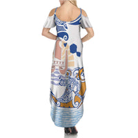 Hawaiki Nui Va'a Solo French Polynesia Summer Maxi Dress Blue Color