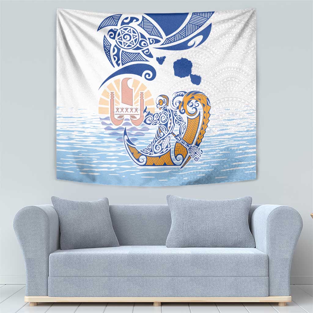 Hawaiki Nui Va'a Solo French Polynesia Tapestry Blue Color