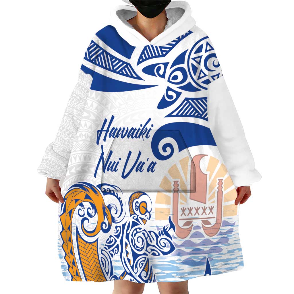 Hawaiki Nui Va'a Solo French Polynesia Wearable Blanket Hoodie Blue Color
