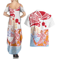 Hawaiki Nui Va'a Solo French Polynesia Couples Matching Summer Maxi Dress and Hawaiian Shirt Red Color