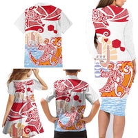 Hawaiki Nui Va'a Solo French Polynesia Family Matching Long Sleeve Bodycon Dress and Hawaiian Shirt Red Color LT03 - Polynesian Pride