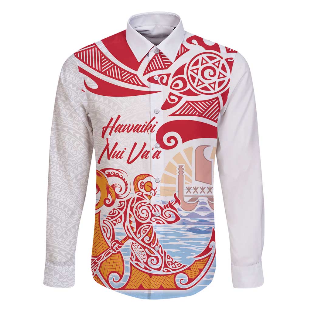 Hawaiki Nui Va'a Solo French Polynesia Family Matching Mermaid Dress and Hawaiian Shirt Red Color LT03 Dad's Shirt - Long Sleeve Red - Polynesian Pride