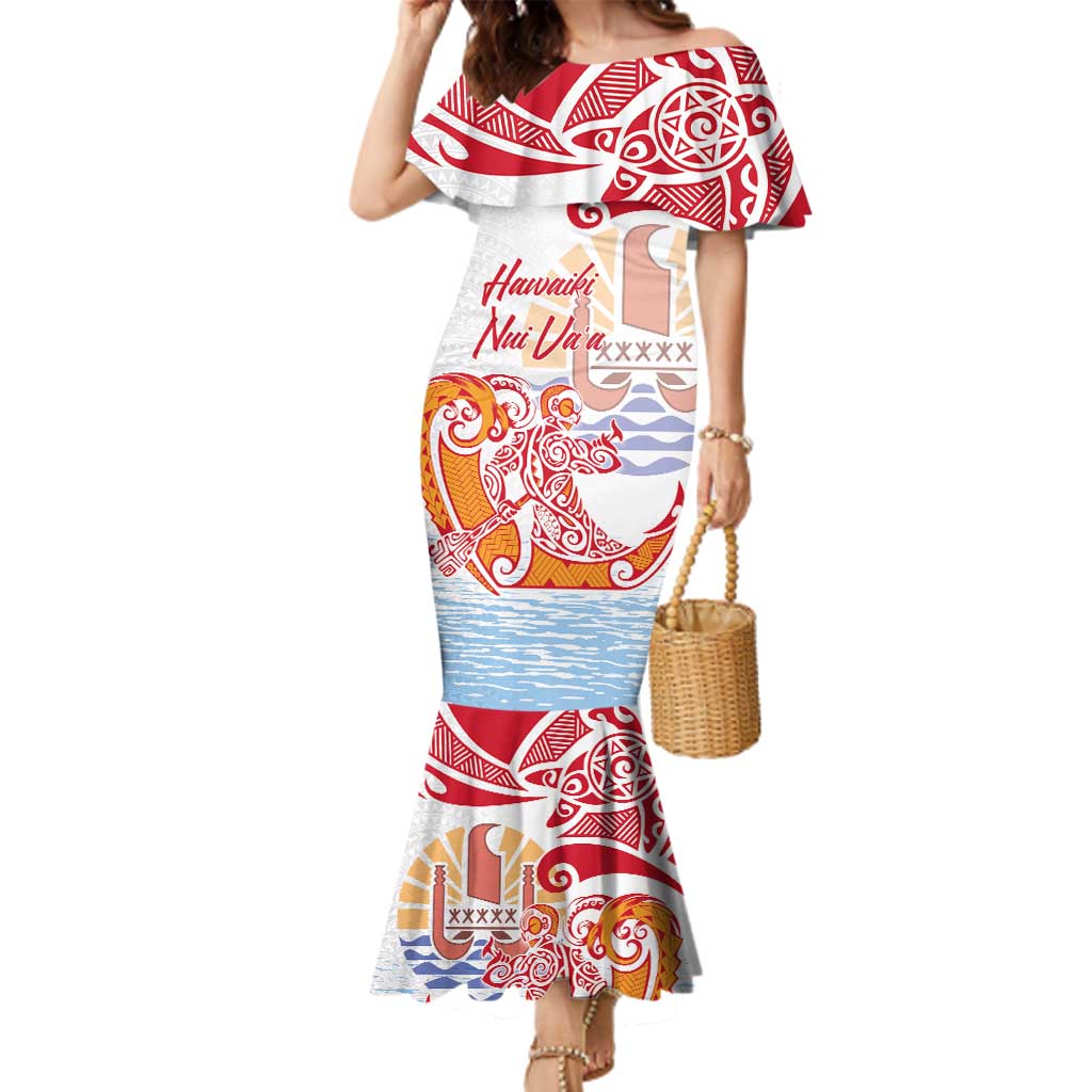 Hawaiki Nui Va'a Solo French Polynesia Family Matching Mermaid Dress and Hawaiian Shirt Red Color LT03 Mom's Dress Red - Polynesian Pride