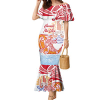 Hawaiki Nui Va'a Solo French Polynesia Family Matching Mermaid Dress and Hawaiian Shirt Red Color LT03 Mom's Dress Red - Polynesian Pride