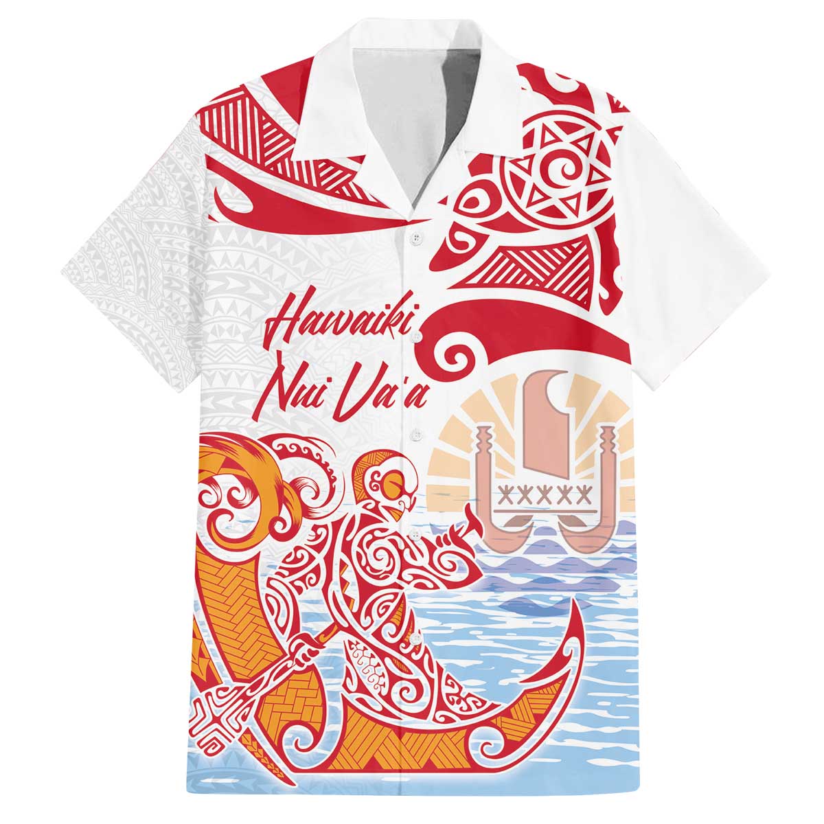 Hawaiki Nui Va'a Solo French Polynesia Family Matching Off Shoulder Short Dress and Hawaiian Shirt Red Color