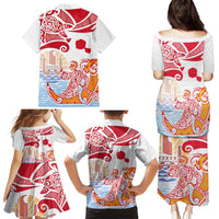 Hawaiki Nui Va'a Solo French Polynesia Family Matching Puletasi and Hawaiian Shirt Red Color LT03 - Polynesian Pride