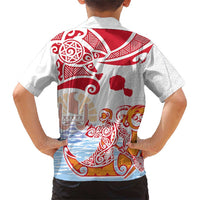 Hawaiki Nui Va'a Solo French Polynesia Family Matching Short Sleeve Bodycon Dress and Hawaiian Shirt Red Color LT03 - Polynesian Pride