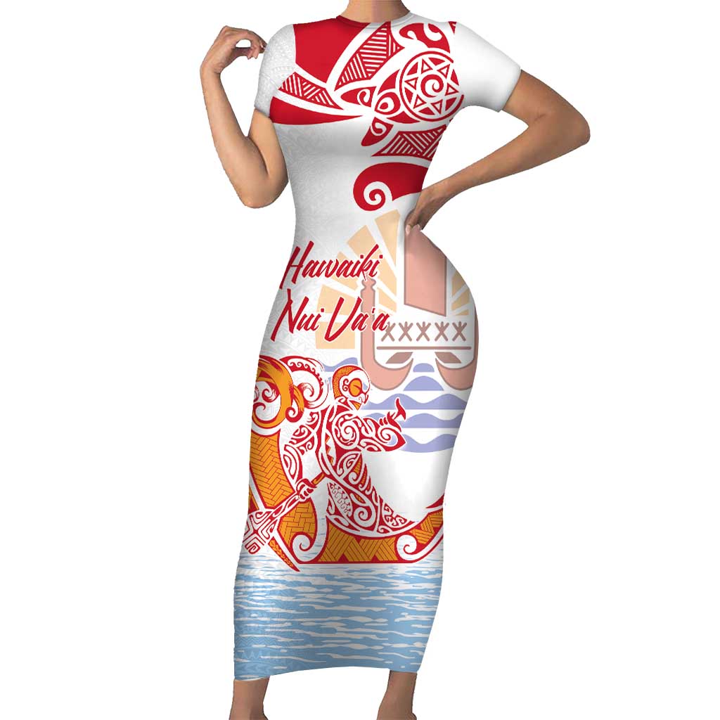 Hawaiki Nui Va'a Solo French Polynesia Family Matching Short Sleeve Bodycon Dress and Hawaiian Shirt Red Color LT03 Mom's Dress Red - Polynesian Pride