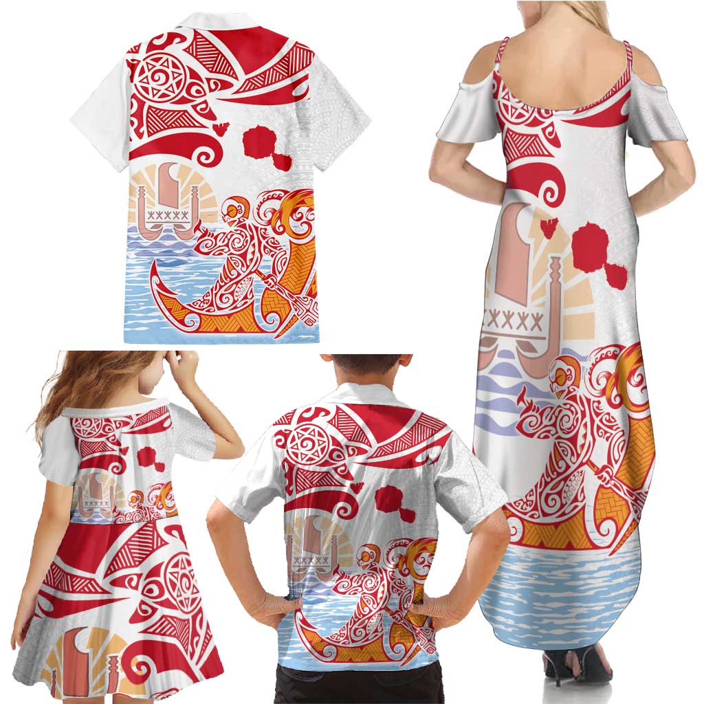 Hawaiki Nui Va'a Solo French Polynesia Family Matching Summer Maxi Dress and Hawaiian Shirt Red Color LT03 - Polynesian Pride