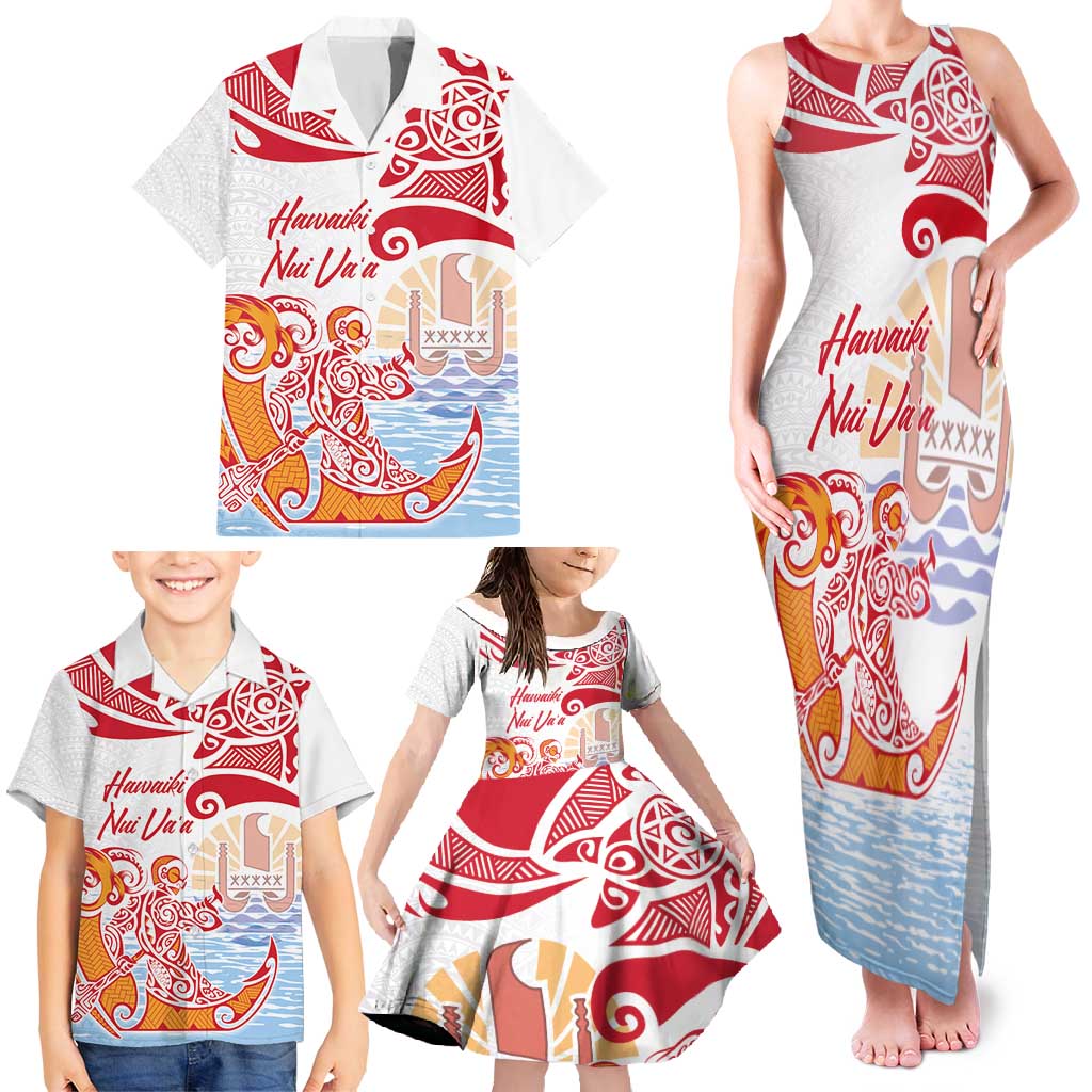 Hawaiki Nui Va'a Solo French Polynesia Family Matching Tank Maxi Dress and Hawaiian Shirt Red Color