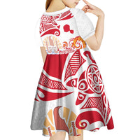 Hawaiki Nui Va'a Solo French Polynesia Kid Short Sleeve Dress Red Color