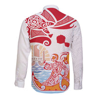 Hawaiki Nui Va'a Solo French Polynesia Long Sleeve Button Shirt Red Color