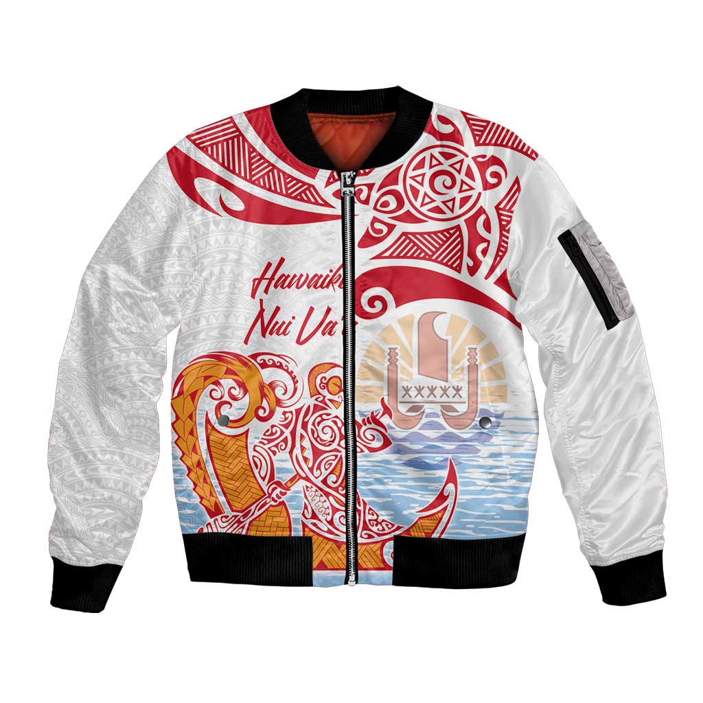 Hawaiki Nui Va'a Solo French Polynesia Sleeve Zip Bomber Jacket Red Color LT03 Unisex Red - Polynesian Pride