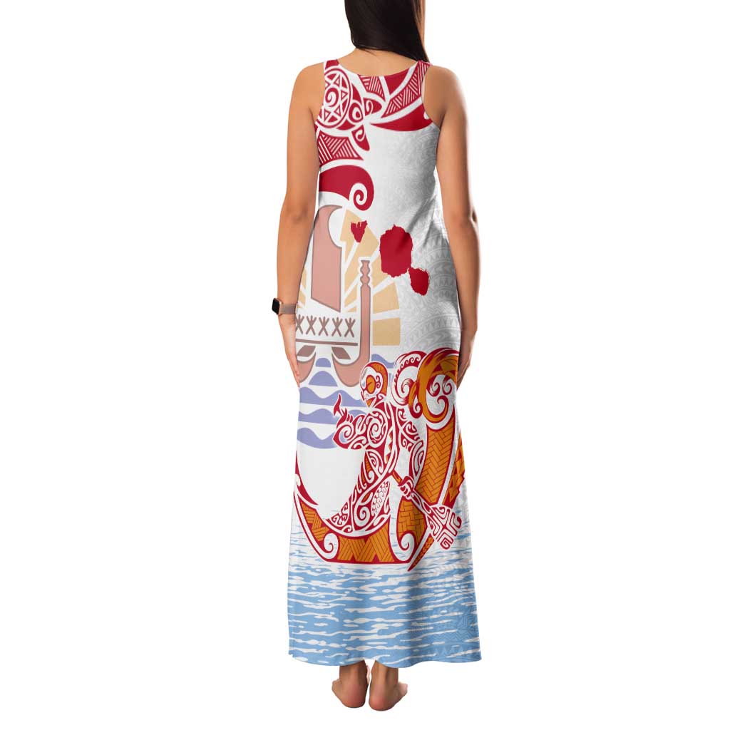 Hawaiki Nui Va'a Solo French Polynesia Tank Maxi Dress Red Color