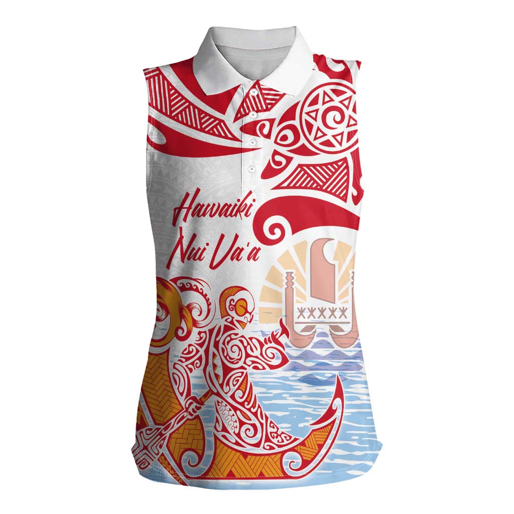 Hawaiki Nui Va'a Solo French Polynesia Women Sleeveless Polo Shirt Red Color