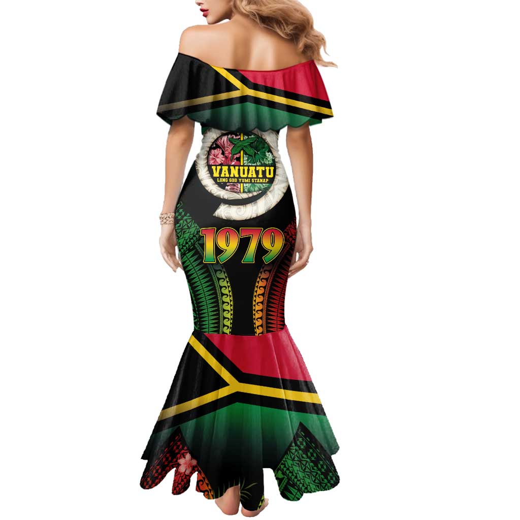 Vanuatu Constitution Day Family Matching Mermaid Dress and Hawaiian Shirt Polynesian Tattoo and Pig Tusk Since 1979 LT03 - Polynesian Pride