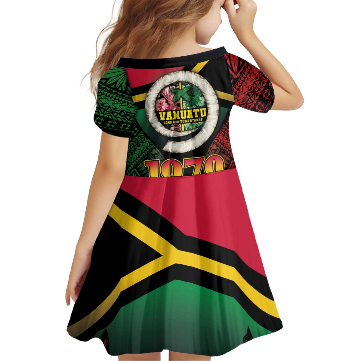 Vanuatu Constitution Day Family Matching Off Shoulder Short Dress and Hawaiian Shirt Polynesian Tattoo and Pig Tusk Since 1979