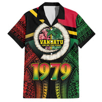 Vanuatu Constitution Day Family Matching Puletasi and Hawaiian Shirt Polynesian Tattoo and Pig Tusk Since 1979 LT03 Dad's Shirt - Short Sleeve Black - Polynesian Pride