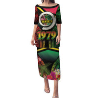 Vanuatu Constitution Day Family Matching Puletasi and Hawaiian Shirt Polynesian Tattoo and Pig Tusk Since 1979 LT03 Mom's Dress Black - Polynesian Pride