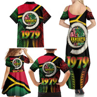 Vanuatu Constitution Day Family Matching Summer Maxi Dress and Hawaiian Shirt Polynesian Tattoo and Pig Tusk Since 1979 LT03 - Polynesian Pride