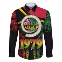 Vanuatu Constitution Day Family Matching Summer Maxi Dress and Hawaiian Shirt Polynesian Tattoo and Pig Tusk Since 1979 LT03 Dad's Shirt - Long Sleeve Black - Polynesian Pride