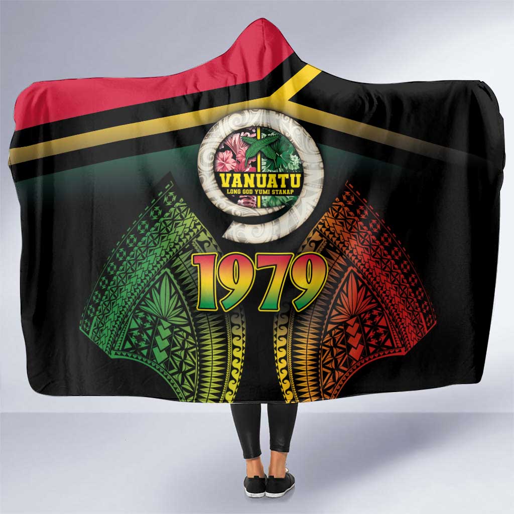 Vanuatu Constitution Day Hooded Blanket Polynesian Tattoo and Pig Tusk Since 1979