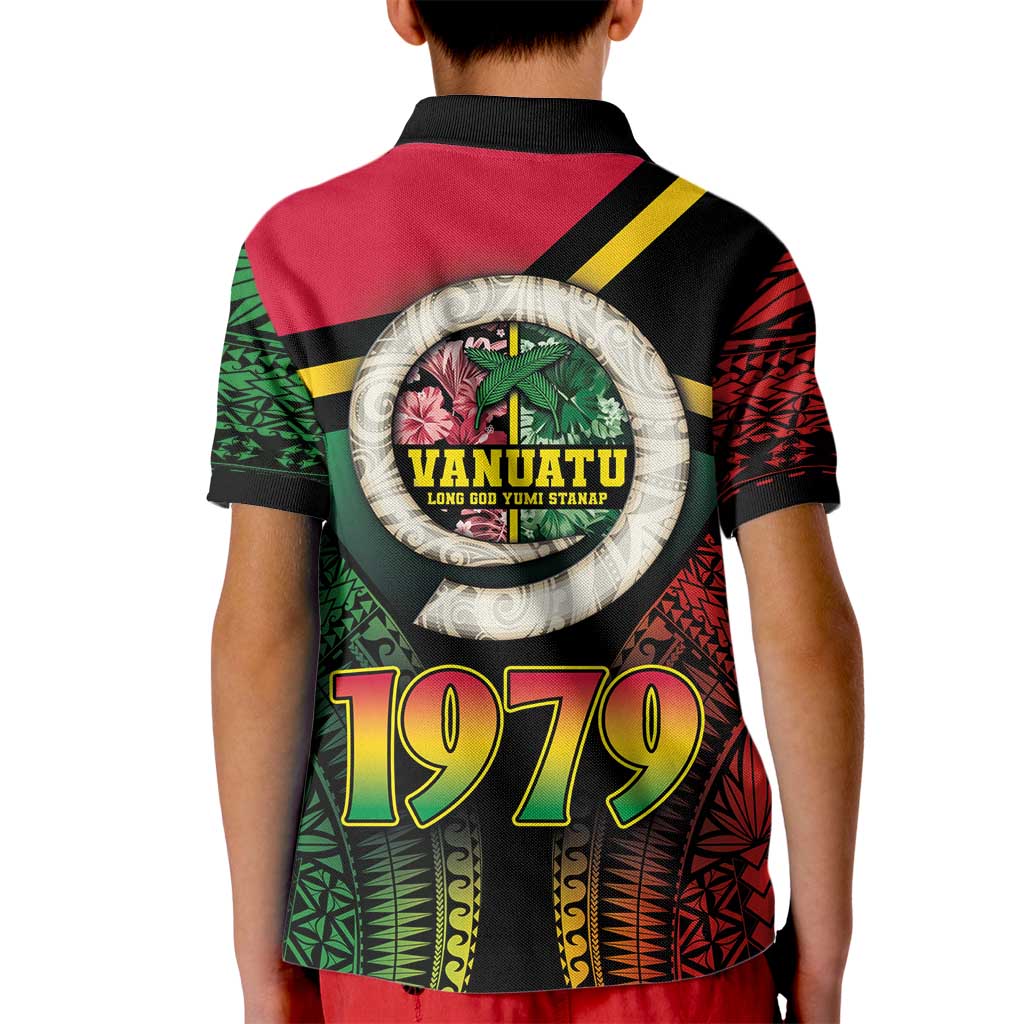 Vanuatu Constitution Day Kid Polo Shirt Polynesian Tattoo and Pig Tusk Since 1979
