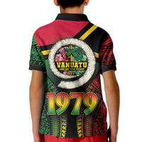 Vanuatu Constitution Day Kid Polo Shirt Polynesian Tattoo and Pig Tusk Since 1979