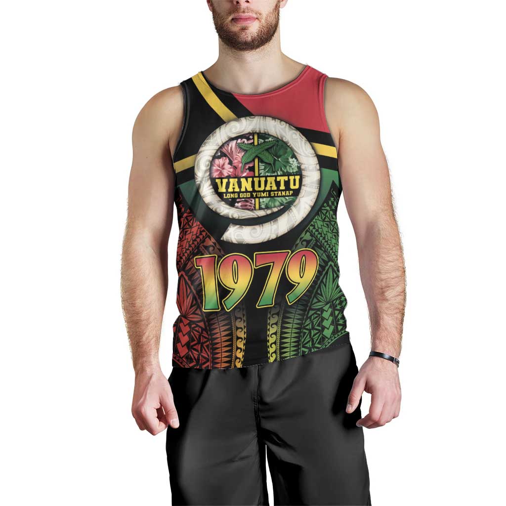 Vanuatu Constitution Day Men Tank Top Polynesian Tattoo and Pig Tusk Since 1979