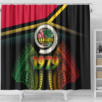 Vanuatu Constitution Day Shower Curtain Polynesian Tattoo and Pig Tusk Since 1979