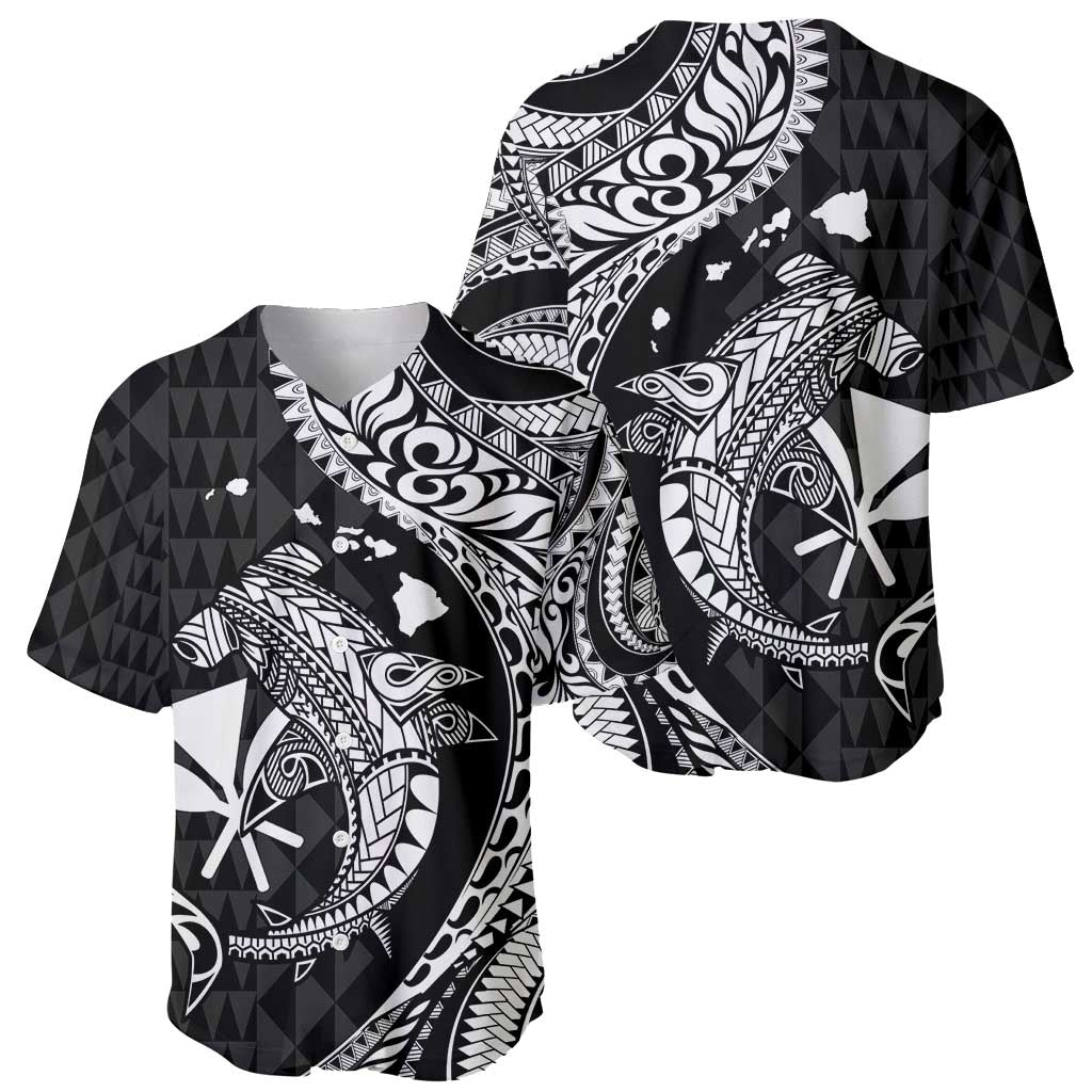 Aloha Hawaii Hammerhead Shark Baseball Jersey Black Kakau and Polynesian Tattoo LT03