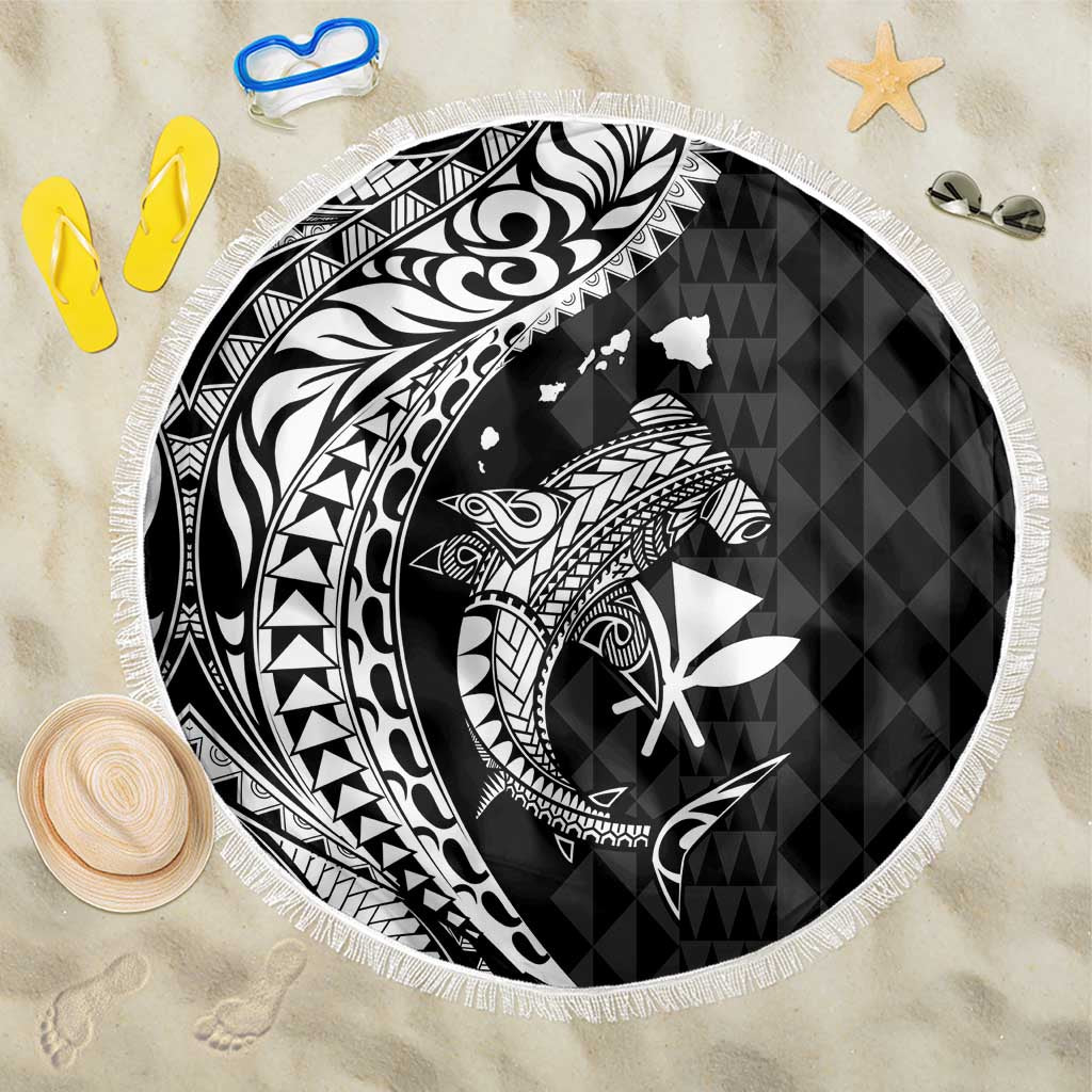 Aloha Hawaii Hammerhead Shark Beach Blanket Black Kakau and Polynesian Tattoo LT03