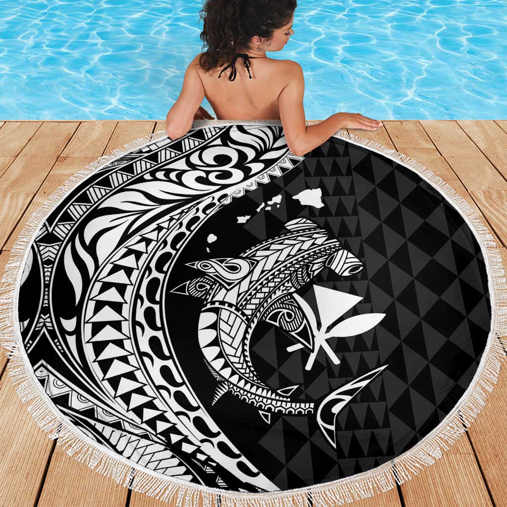 Aloha Hawaii Hammerhead Shark Beach Blanket Black Kakau and Polynesian Tattoo LT03