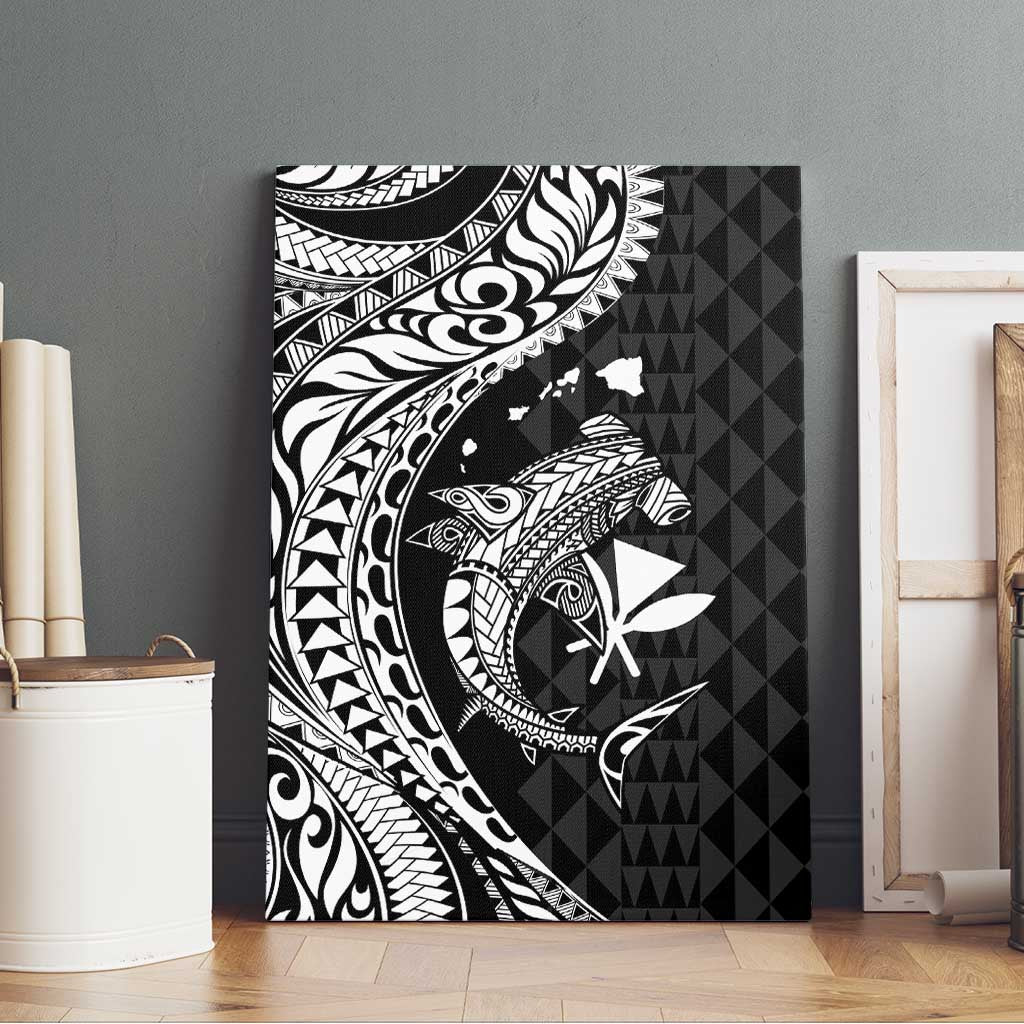 Aloha Hawaii Hammerhead Shark Canvas Wall Art Black Kakau and Polynesian Tattoo LT03