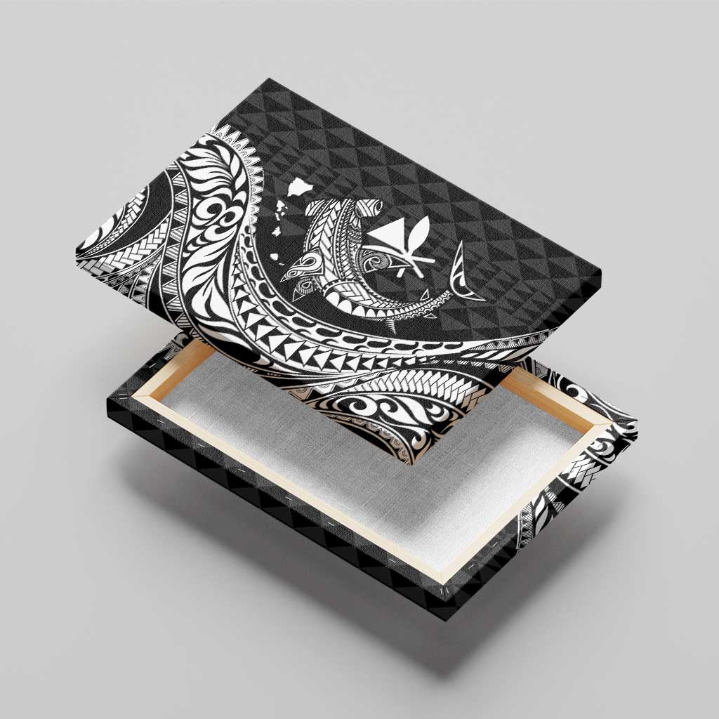 Aloha Hawaii Hammerhead Shark Canvas Wall Art Black Kakau and Polynesian Tattoo LT03