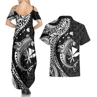 Aloha Hawaii Hammerhead Shark Couples Matching Summer Maxi Dress and Hawaiian Shirt Black Kakau and Polynesian Tattoo LT03