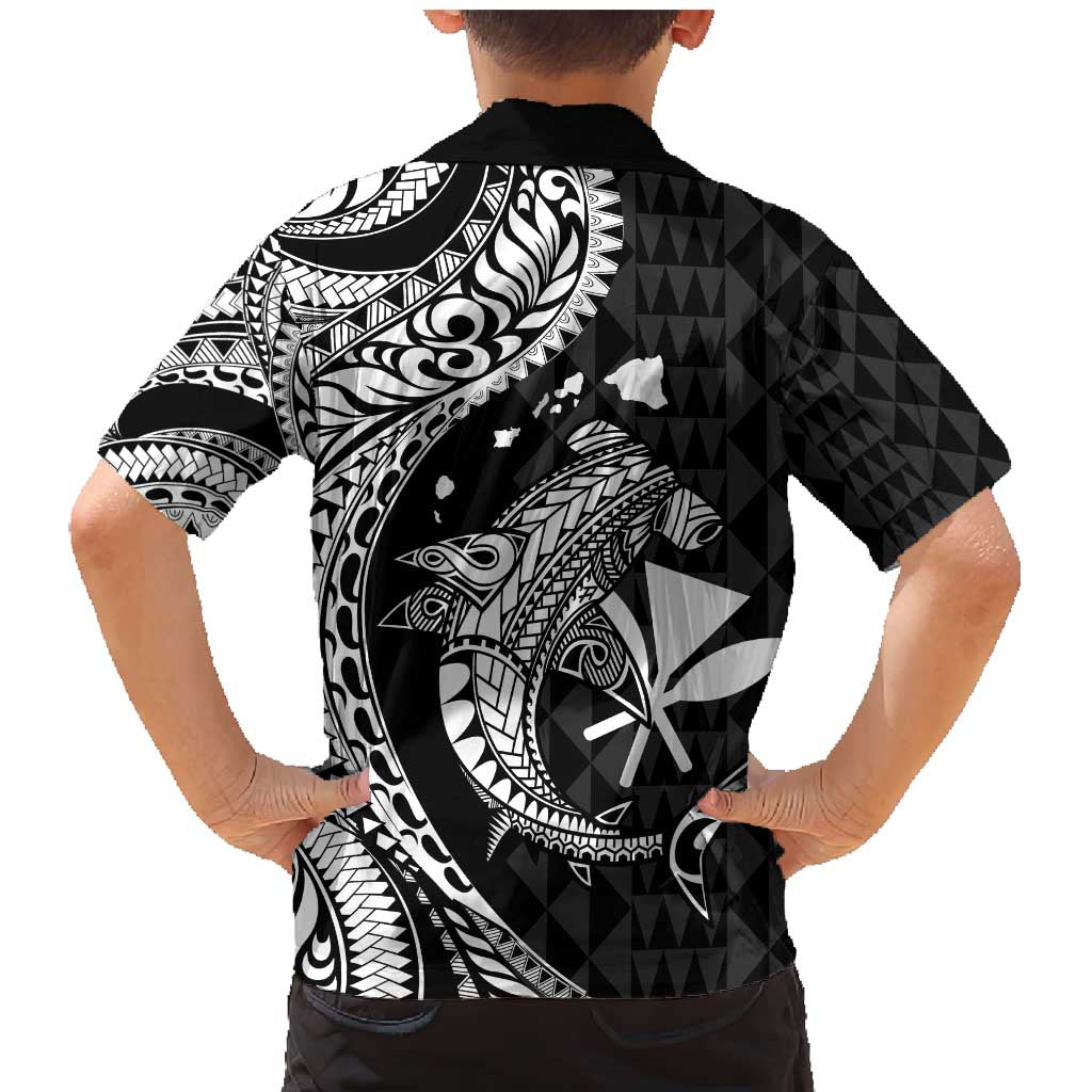 Aloha Hawaii Hammerhead Shark Family Matching Mermaid Dress and Hawaiian Shirt Black Kakau and Polynesian Tattoo LT03