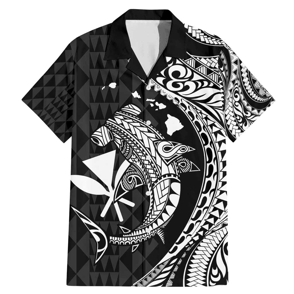 Aloha Hawaii Hammerhead Shark Family Matching Mermaid Dress and Hawaiian Shirt Black Kakau and Polynesian Tattoo LT03