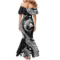 Aloha Hawaii Hammerhead Shark Family Matching Mermaid Dress and Hawaiian Shirt Black Kakau and Polynesian Tattoo LT03