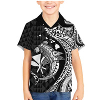 Aloha Hawaii Hammerhead Shark Family Matching Mermaid Dress and Hawaiian Shirt Black Kakau and Polynesian Tattoo LT03