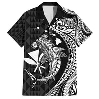 Aloha Hawaii Hammerhead Shark Family Matching Puletasi and Hawaiian Shirt Black Kakau and Polynesian Tattoo LT03 Dad's Shirt - Short Sleeve Black - Polynesian Pride