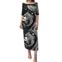 Aloha Hawaii Hammerhead Shark Family Matching Puletasi and Hawaiian Shirt Black Kakau and Polynesian Tattoo LT03 Mom's Dress Black - Polynesian Pride